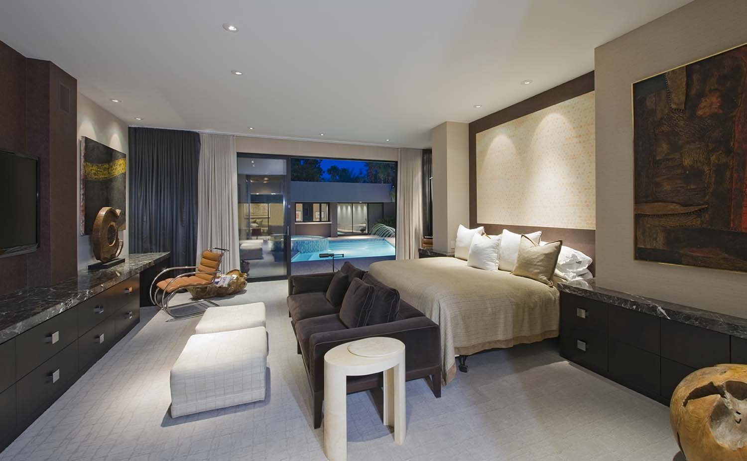 Lit bedroom of luxury California home